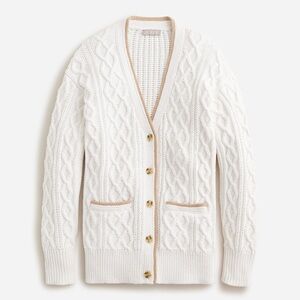 NWT J Crew Cream and Beige Contrast Trim Cable knit Cardigan sweater- Size XS